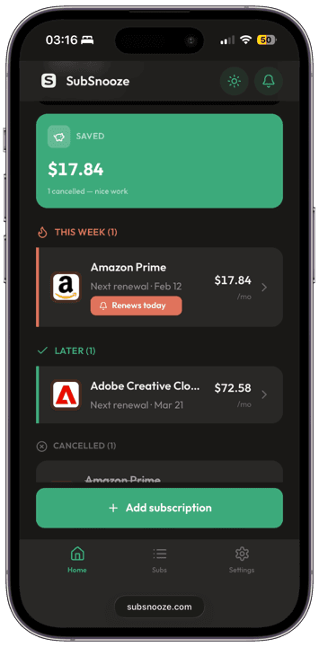 Subscription dashboard preview